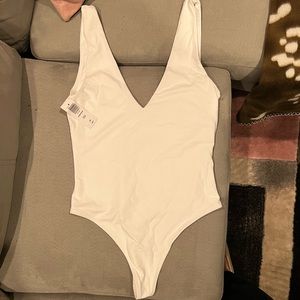 V Cut Contour White Bodysuit